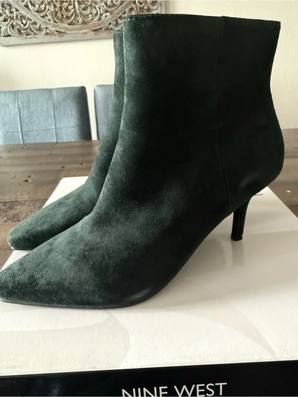 Nine West Dark Green Suede Pointed-Toe Ankle Booties - Ari Dress Bootie Sz 6